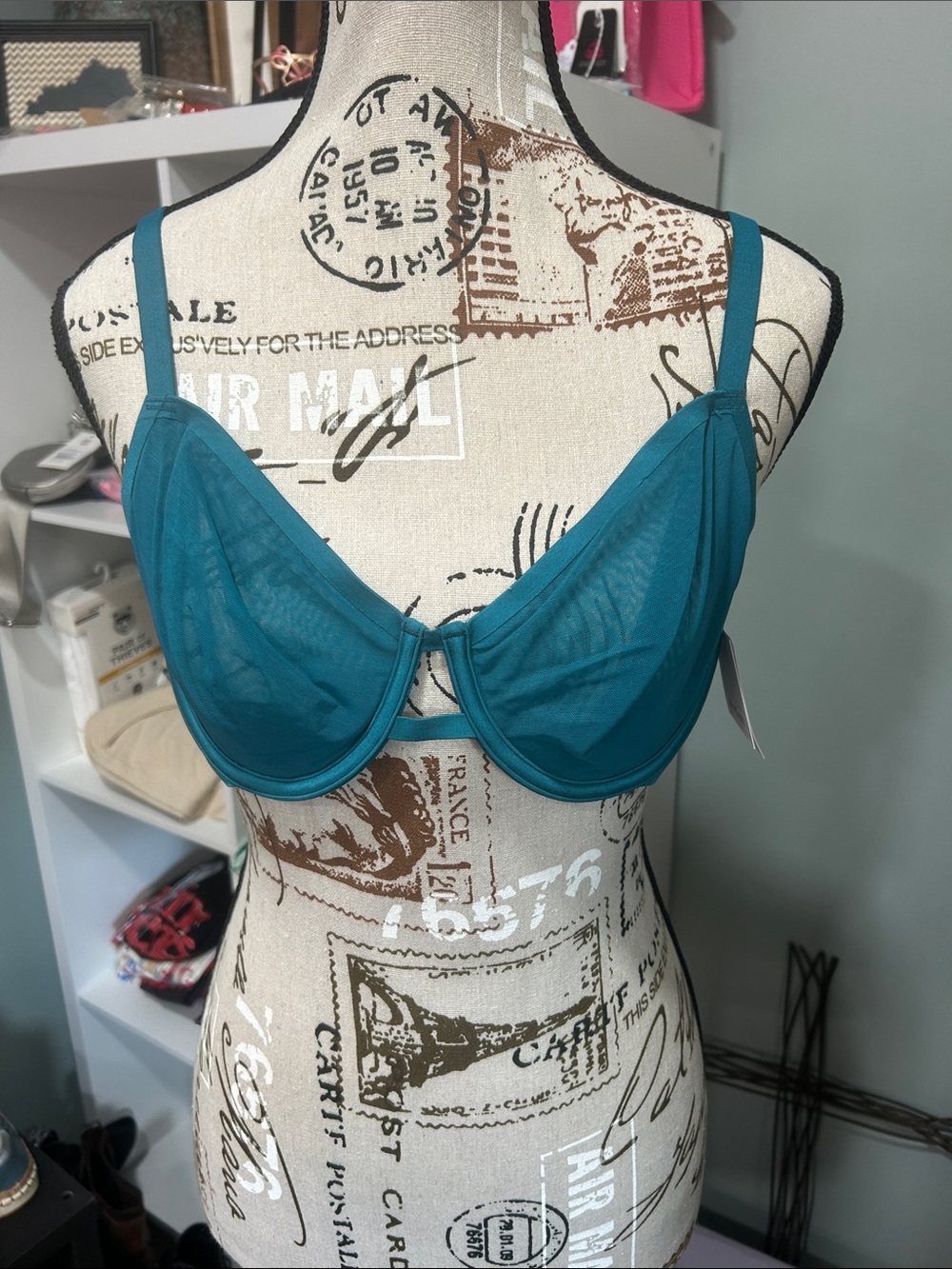 Auden Teal Mesh Underwire Bra with Adjustable Straps